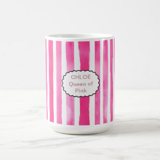 Modernt rosa randigt namn & titel kaffemugg