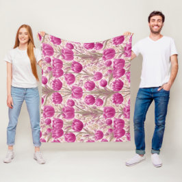 Modernt rosa tulpan vit blommönster fleecefilt