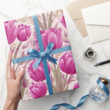 Modernt Rosa Tulpan Vitt Blommönster