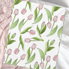 Modernt rosa tulpanblommönster fleecefilt