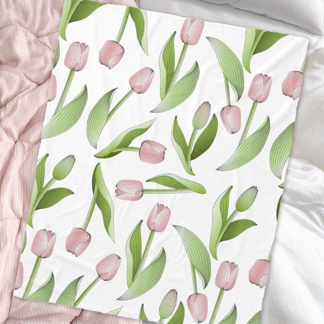Modernt rosa tulpanblommönster fleecefilt (Skapare uppladdad)