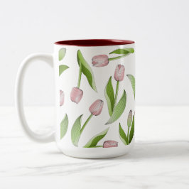 Modernt Rosa Tulpanblommönster Två-Tonad Mugg