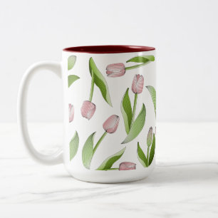 Modernt Rosa Tulpanblommönster Två-Tonad Mugg