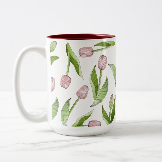 Modernt Rosa Tulpanblommönster Två-Tonad Mugg (Vänster)