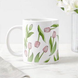 Modernt rosa tulpanmönster jumbo mugg