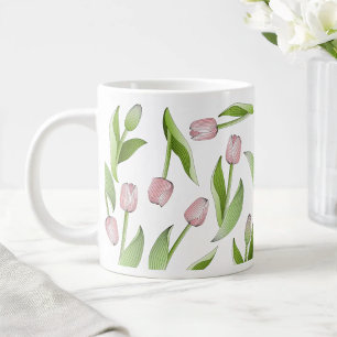 Modernt rosa tulpanmönster jumbo mugg