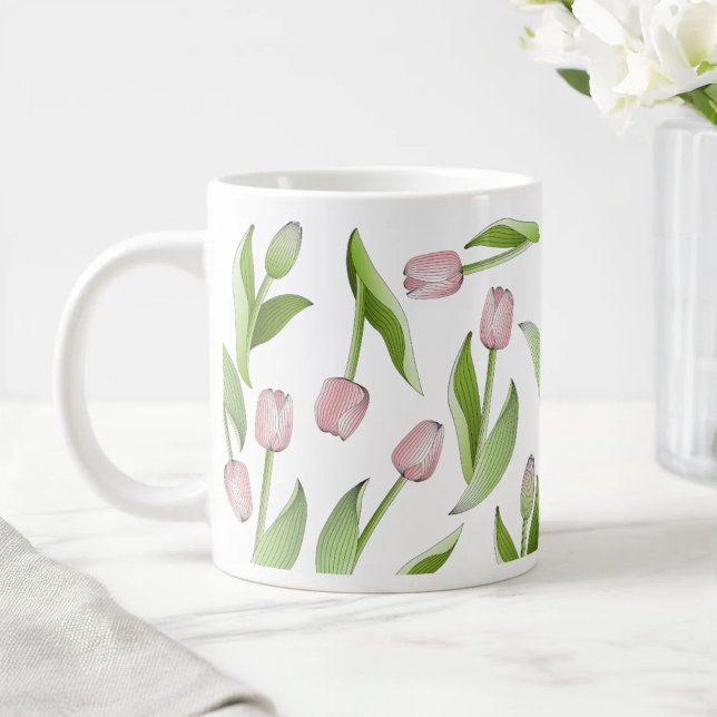 Modernt rosa tulpanmönster jumbo mugg (Skapare uppladdad)