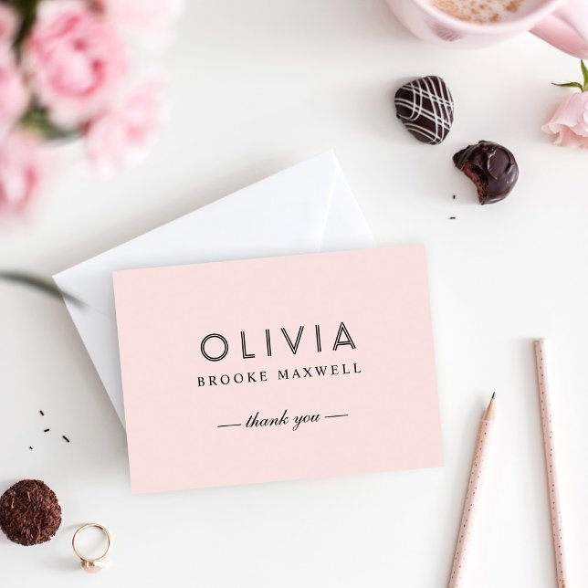 Modernt rosafärgat och svart monogram tack kort (Skapare uppladdad)