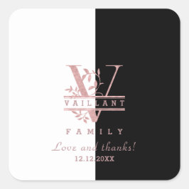 Modernt Roséguld Delad Anpassad Monogram V Fyrkantigt Klistermärke