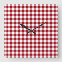 Cranberry Red and White Checked Gingham Mönster Fyrkantig Klocka
