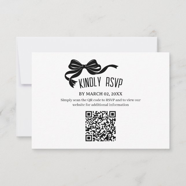 Modernt RSVP-kort med QR-kod för bow-motiv  OSA Kort (Framsida)