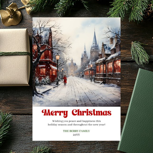 Modernt rustikt vinterscen spelkort för högtider julkort (Modern rustic winter scene playful festive greeting card)