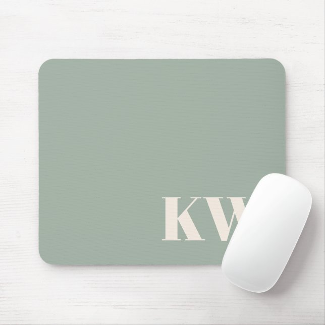 Modernt salviagrönt monogram initialer personligt musmatta (Med mus)