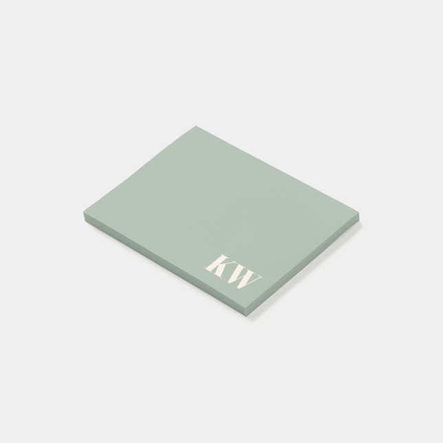 Modernt salviagrönt monogram initialer personligt post-it block (Vinklad)