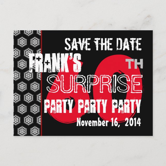 Modernt Save the Date 60-års SURPRIS Födelsedag R2 Meddelande Vykort (Framsida)