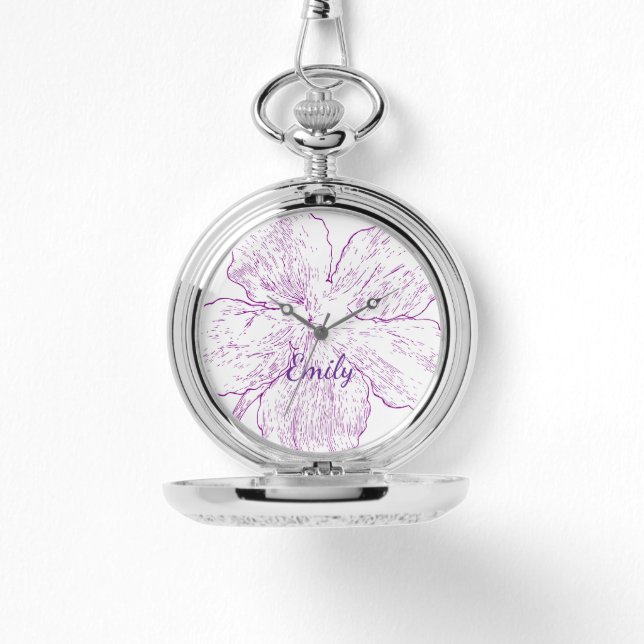 Modernt silver blomster linjekonst Personlig ficka Armbandsur (Framsida)