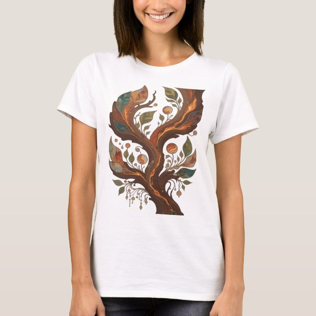 Modernt silver TRÄD DES LIVET tryck T Shirt (Framsida)