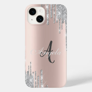 Modernt silverglitterdropp, roséguld, Monogram