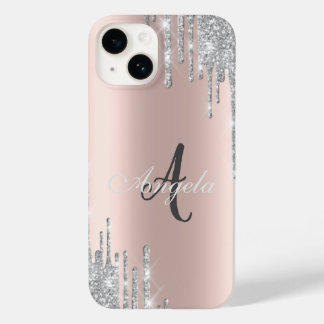 Modernt silverglitterdropp, roséguld, Monogram