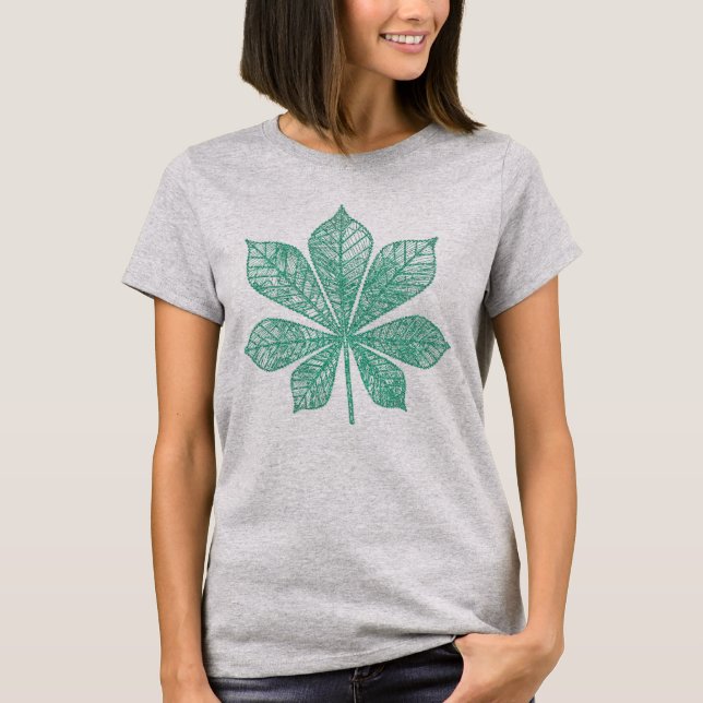 Modernt skelett grönt lönnlöv t shirt (Framsida)