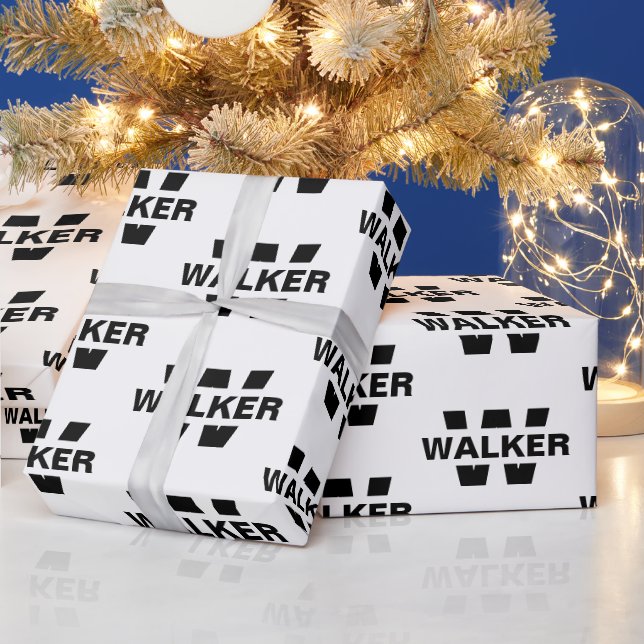 Modernt skräddarsytt monogramnamn i svart och vitt presentpapper (Helgdagar)