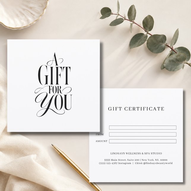 Modernt skriftsnitt vit företagspresentcertifikat (Modern Script Font White Business Gift Certificate)