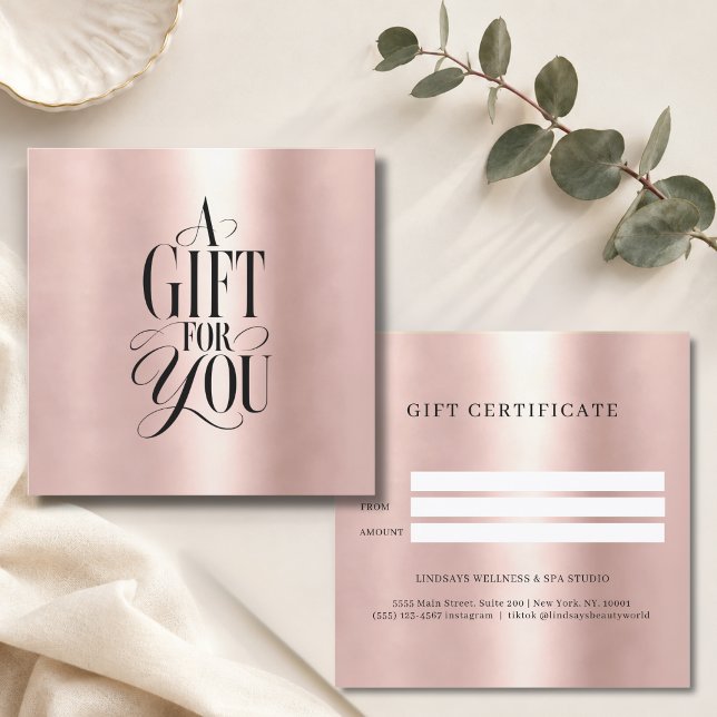 Modernt skriftsnittsfontäringsbevis (Modern Script Font Rose-Gold Business Gift Certificate)