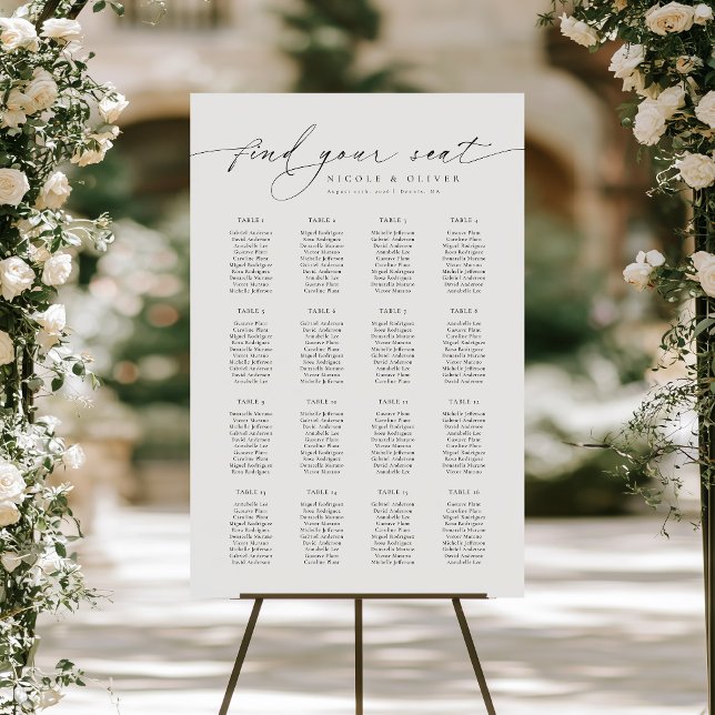 Modernt skript 16 bord Välkomst sittplatskarta Poster (Modern Script 16 Tables Welcome Seating Chart, Seating Plan)