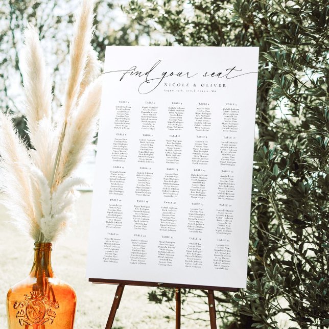 Modernt skript 25 bord Välkomst sittplatskarta Poster (Anouk Collection Whimsical Script Find Your Seat Seating Chart)