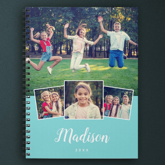 Modernt skript Anpassat namn Coolt 4 Foto Collage  Anteckningsbok (Skapare uppladdad)