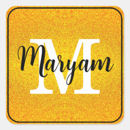 Modernt Skript - Elegant Gyllene Monogramnamn Fyrkantigt Klistermärke