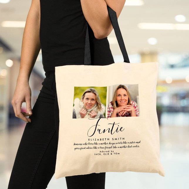 Modernt skript Faster Gammelfaster Citat Foto Tygkasse (Funtie Modern Script Auntie Quote Photo Tote Bag)