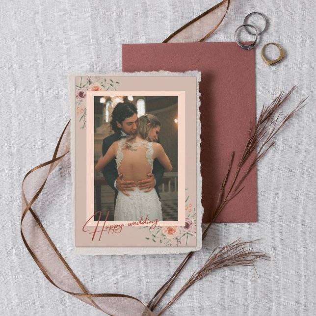 Modernt skript Foto Bröllops tackkort med blommig  Tack Kort (Skapare uppladdad)