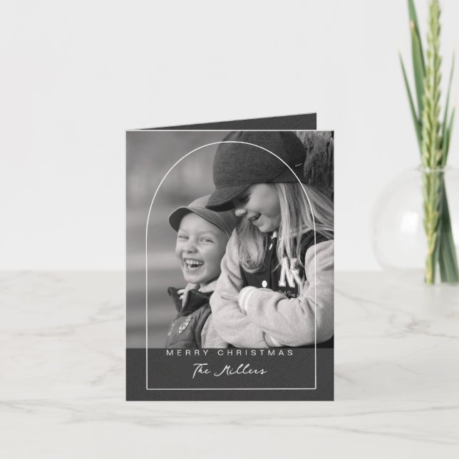 Modernt Skript God Jul Båge Foto Högtid Helgkort (Framsida)