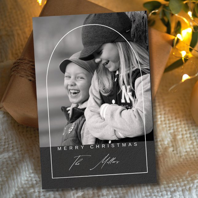 Modernt Skript God Jul Båge Foto Högtid Julkort (Skapare uppladdad)