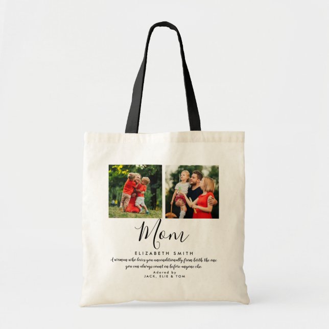 Modernt skript Mamma Citat Foto Tote Bag Tygkasse (Framsidan)