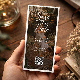 Modernt skript QR-kod Foto Bokmärke Spara datumet