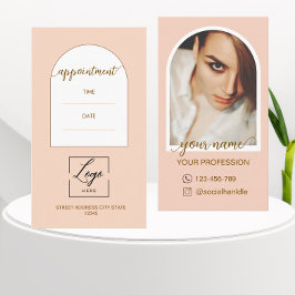 Modernt skript rosa foto qr-kod logotyp tidsbeställning kort