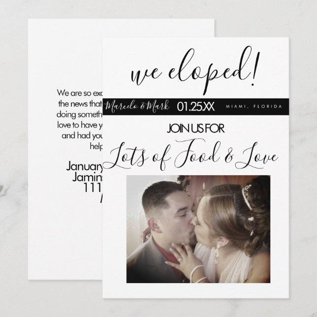 Modernt skript rymde svartvitt fotodinner kort (Fram/baksida)