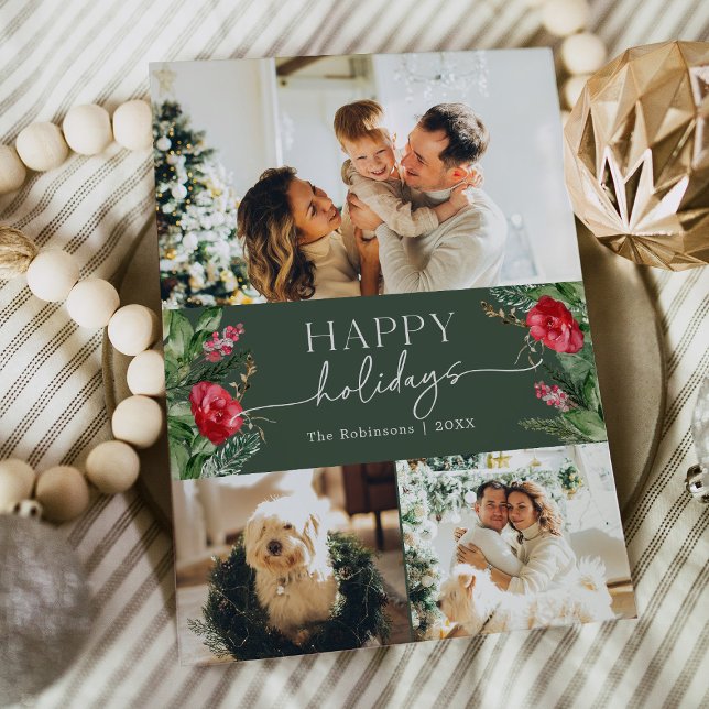 Modernt skript skogsgrön akvarell botanik julkort (Skapare uppladdad)