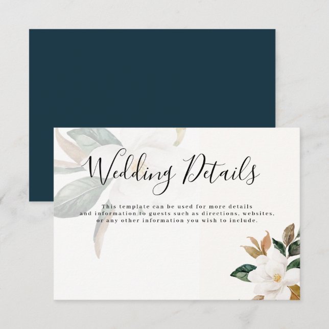 Modernt skriptmagnoliabrutdetailskort inbjudningar (Fram/baksida)