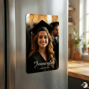 Modernt skriptnamn Klass 2026 Foto Examen Magnet