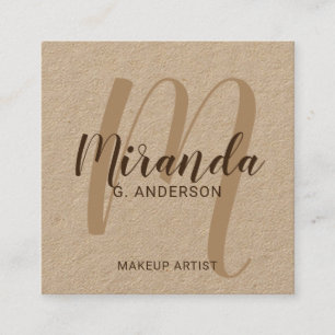 Modernt skriva monogramen och känt Kraft papper Fyrkantigt Visitkort