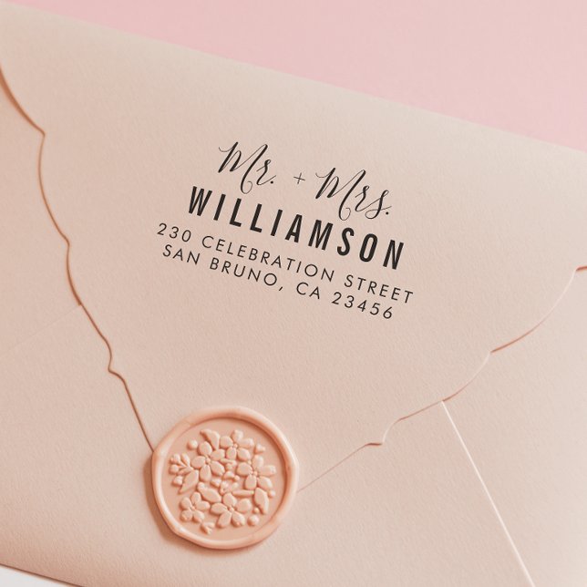Modernt skriva personligt bröllpnamnreturadressen stämpel (Rubber Stamp Mock-up)