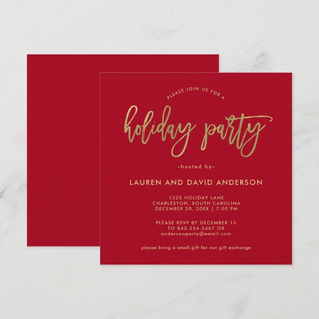 Modernt skriva röd | och Fauxguldjulfesten Inbjudningar (Fram/baksida)