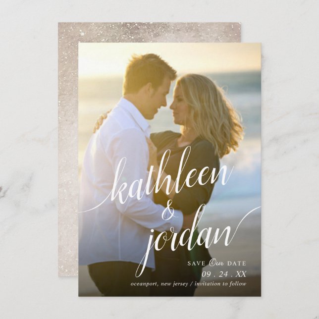 Modernt skriva sparan daterabröllopmeddelandet inbjudningar (Fram/baksida)