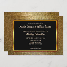 Modernt sofistikerat lyxigt guld- glitterbröllop inbjudningar