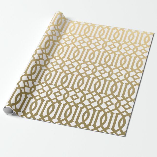 Modernt spaljémönster för guld och för vit presentpapper (Utrullad)