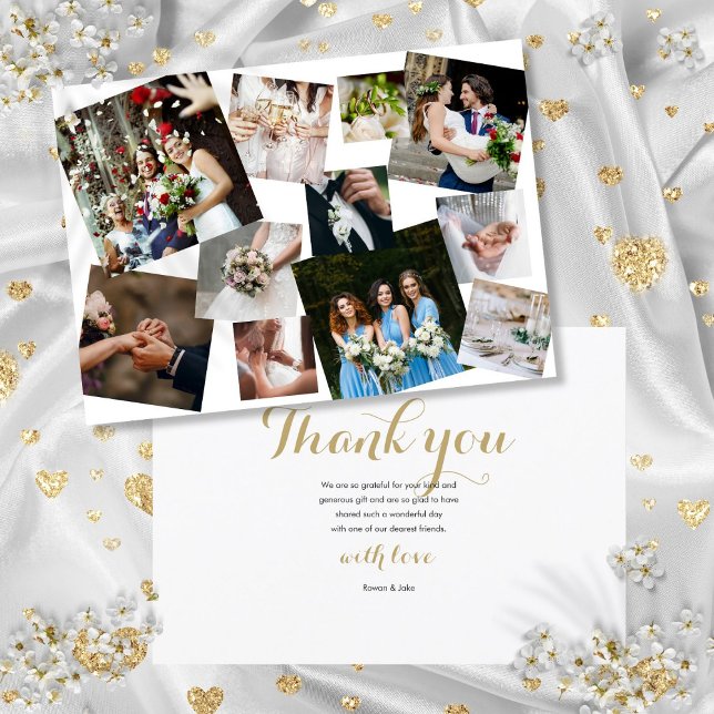 Modernt spridd fotokollagebröllop tack kort (Modern Scattered Photo Collage Wedding Thank You Card)
