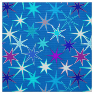 Modernt Starburst tryck, djup Cerulean blått Tyg